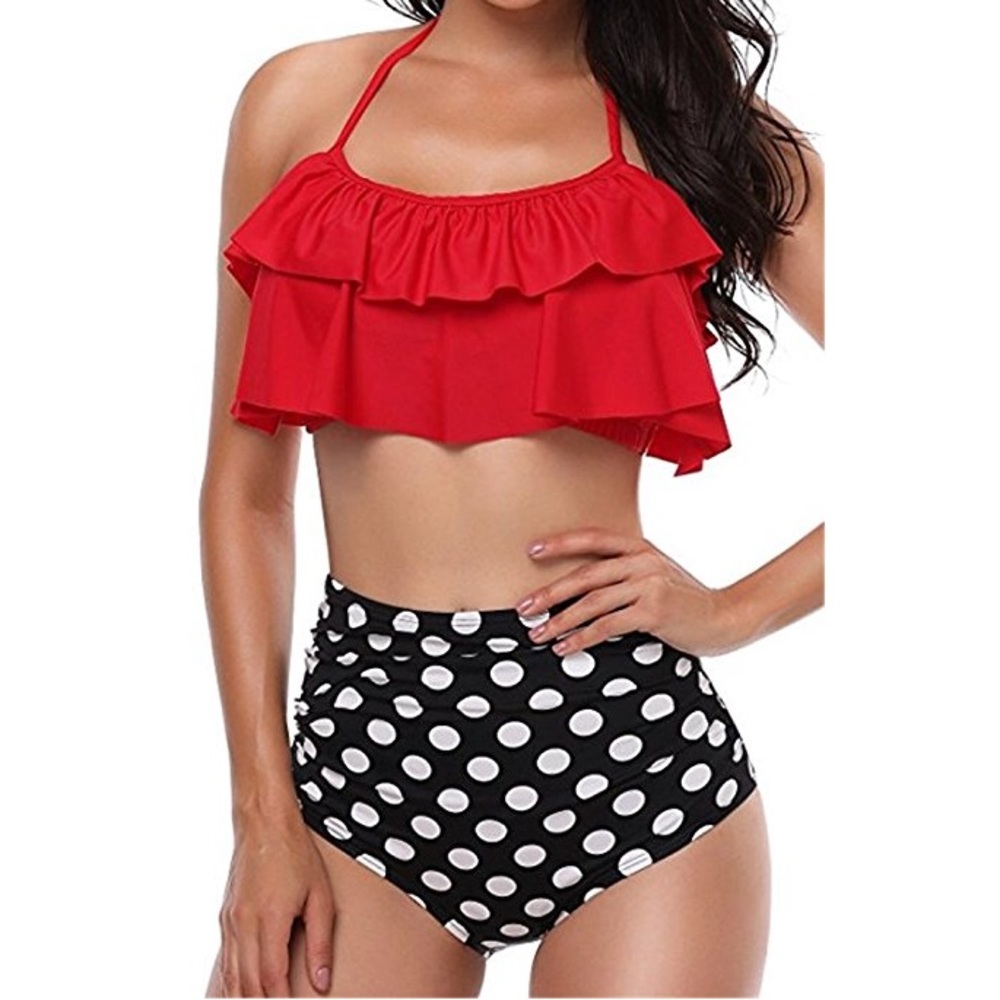 💕BEAUTY💕 Sexy Modest Bikini Red Polka Dots